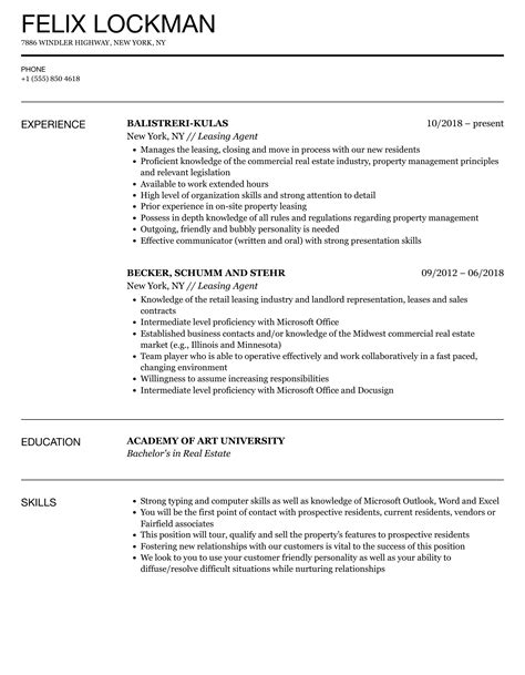 Leasing consultant resume objective sample